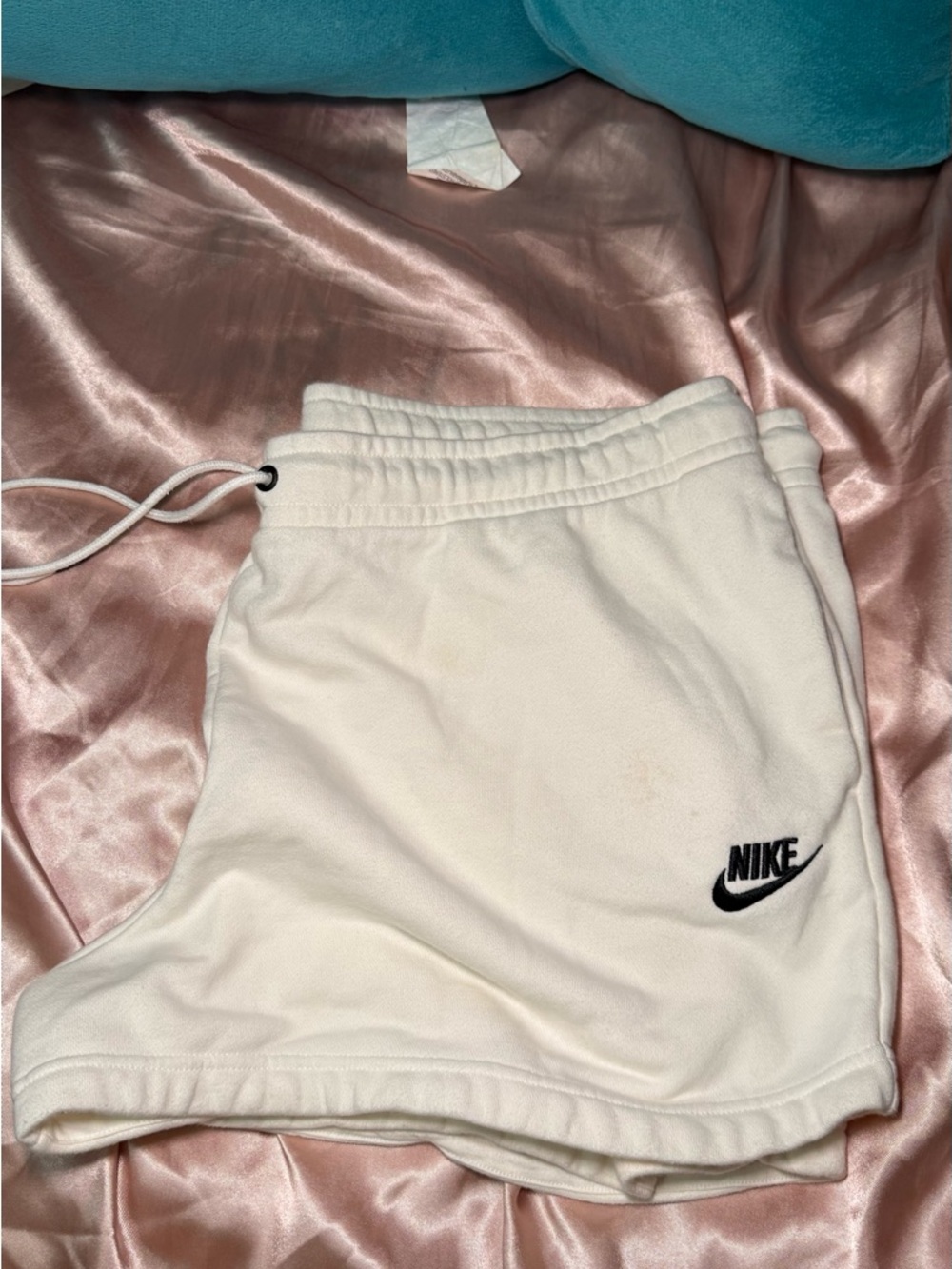 Nike Women's White Athletic Fleece Shorts with Black Logo